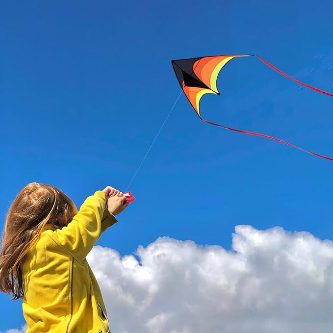 Large Delta Kite Easy to Fly with Kite Reel Set, Beach Kite & Kite Spool for Kids & Adults, Single Line Triangle Kite with 7.1 Inch Kite Wheel Kit