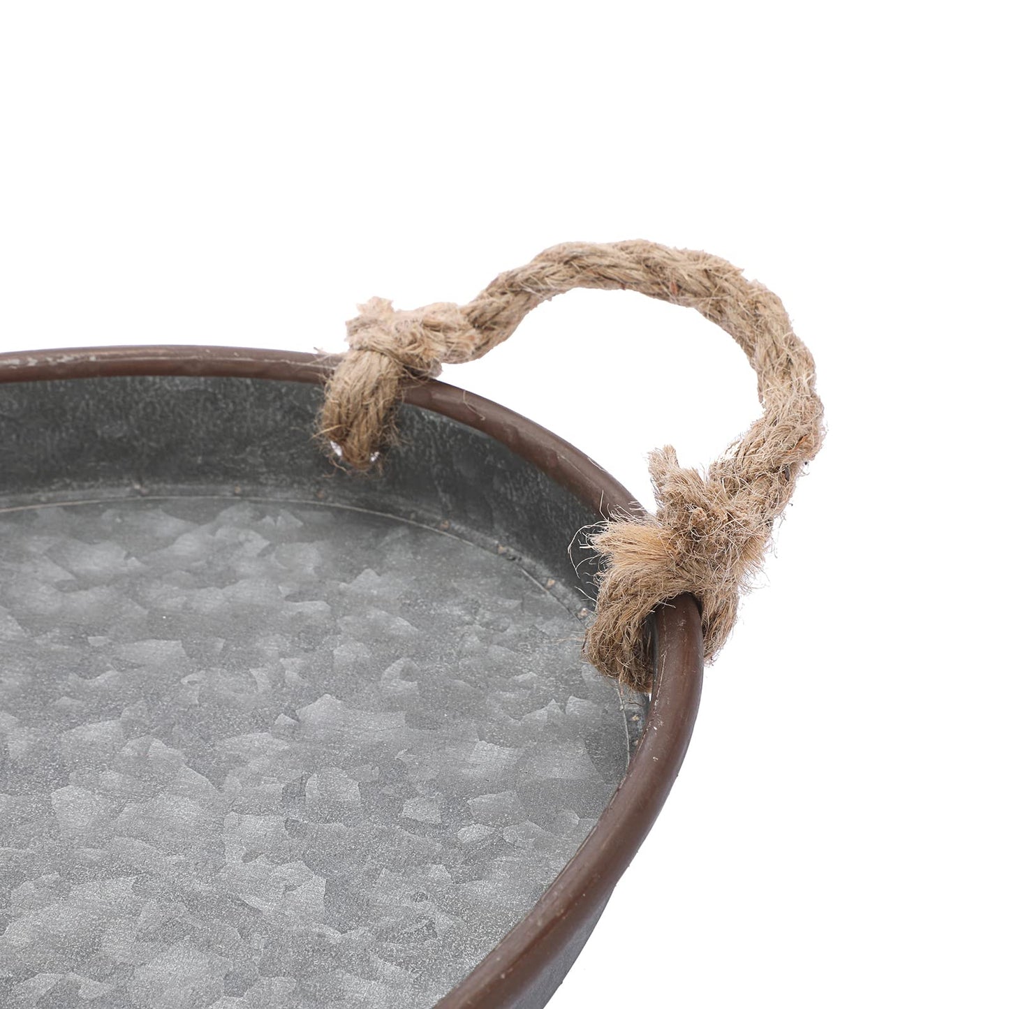 Hipiwe Galvanized Metal Iron Oval Tray with Rope Handle Farmhouse Serving Tray Rustic Industrial Decorative Centerpiece for Coffee Table Weddings and Parties Decor,Small
