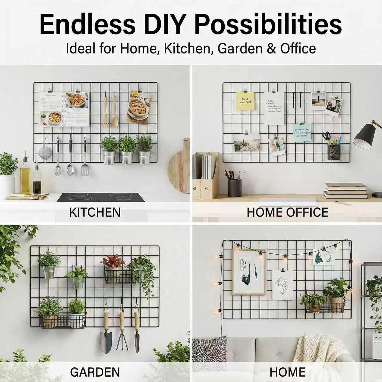 Kaforise Wire Wall Grid Panel, Multifunction Painted Photo Hanging Display and Wall Storage Organizer, Pack of 2, Size 25.6x17.7inch, Black