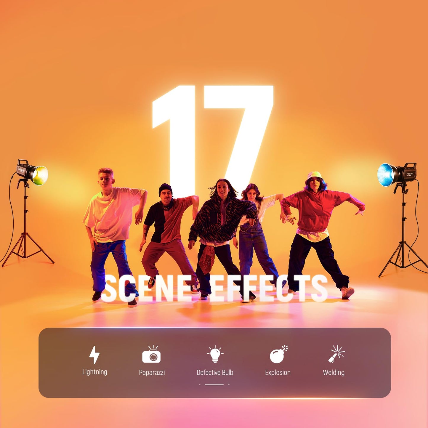 NEEWER 230W High Power RGB LED Video Light, APP/2.4G Control, 2500K-7500K 23000lux/1m COB Continuous Output Lighting, 17 Effects CRI95+ Bowens Spotlight for Studio Photography Video Recording, FS230C