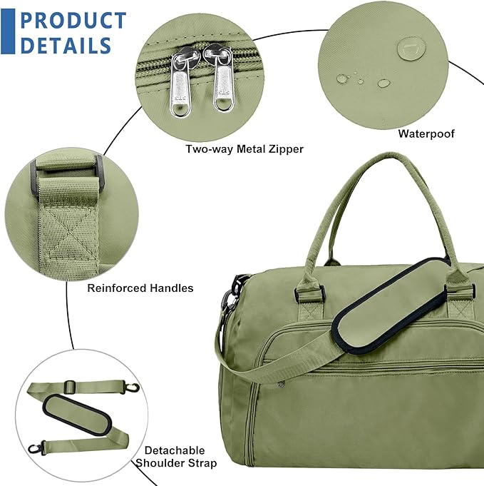 woogwin Gym Bag for Men & Women with Shoes & Wet Compartment Waterproof Duffle Bag for Travel Sports Workout Overnight Weekender(21",Army Green)