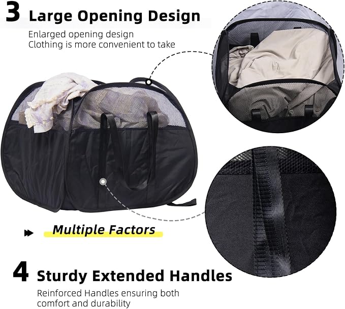 Collapsible Laundry Basket, 90L Foldable Pop Up Laundry Hamper with Reinforced Handles, Tear Proof Mesh Dirty Clothes Hamper for Laundry (Black)