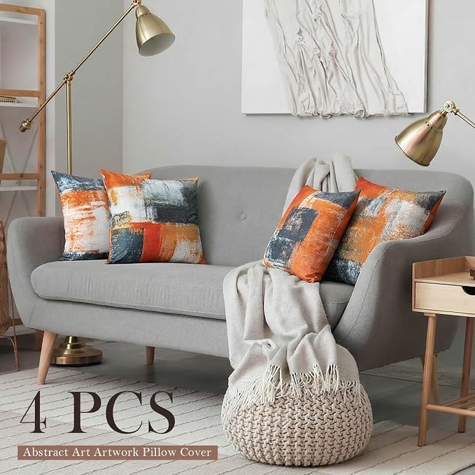 Decorative Throw Pillow Covers Burnt Orange Cushion Cover Taupe Abstract Art Painting 4 Pcs Pillowcase 18x18 Inch for Sofa Couch Bedroom Living Room Outdoor Home Décor