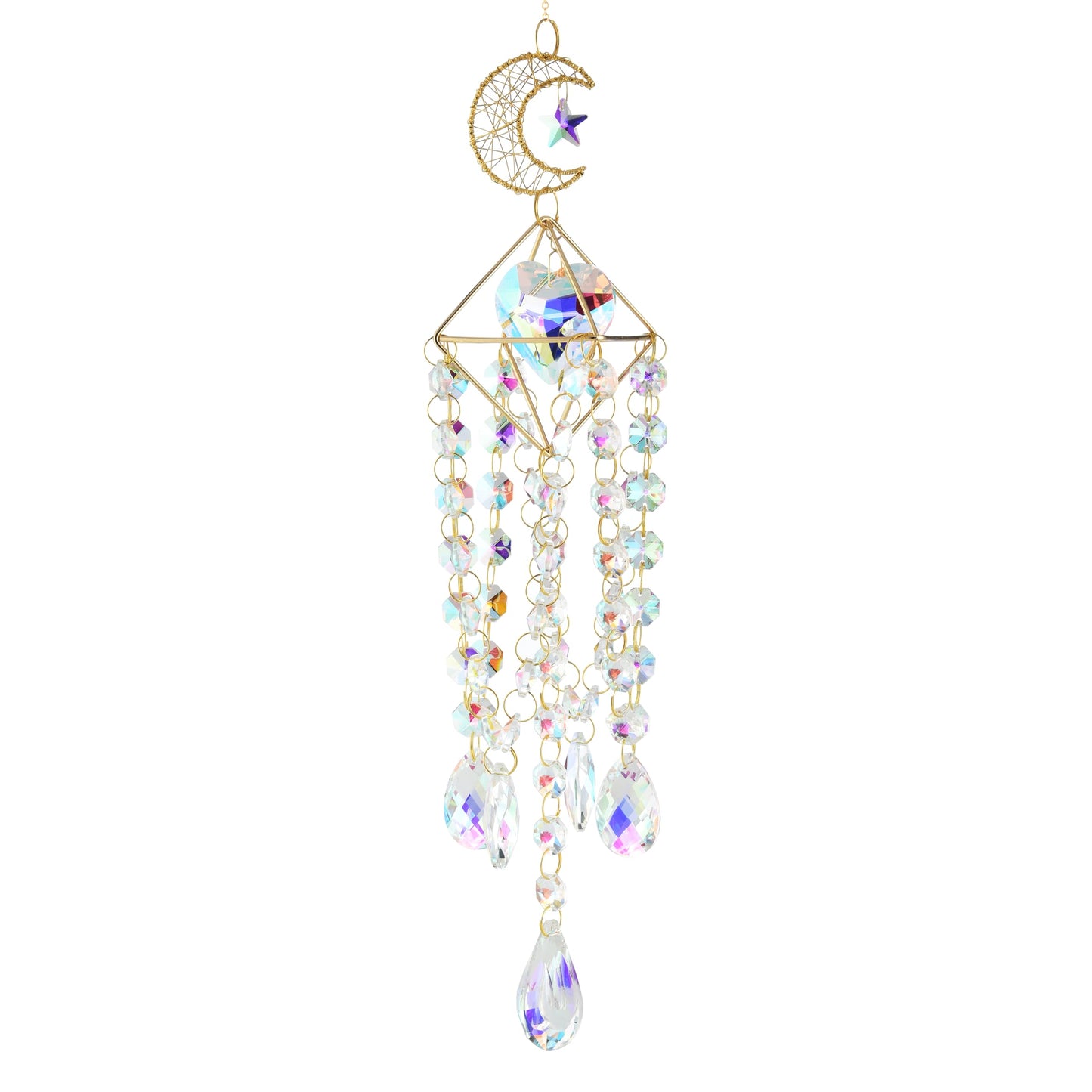 Moon Star Crystal Suncatcher Hanging Ornament - Rainbow Maker Prism Pendant for Window, Home, Garden, Wedding Decor, Ideal Gift for Mom, Women, Girls
