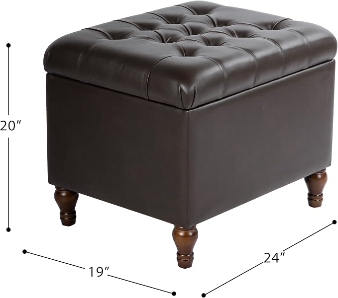 Spatial Order Medium Tufted Storage Ottoman - Espresso Brown Faux Leather