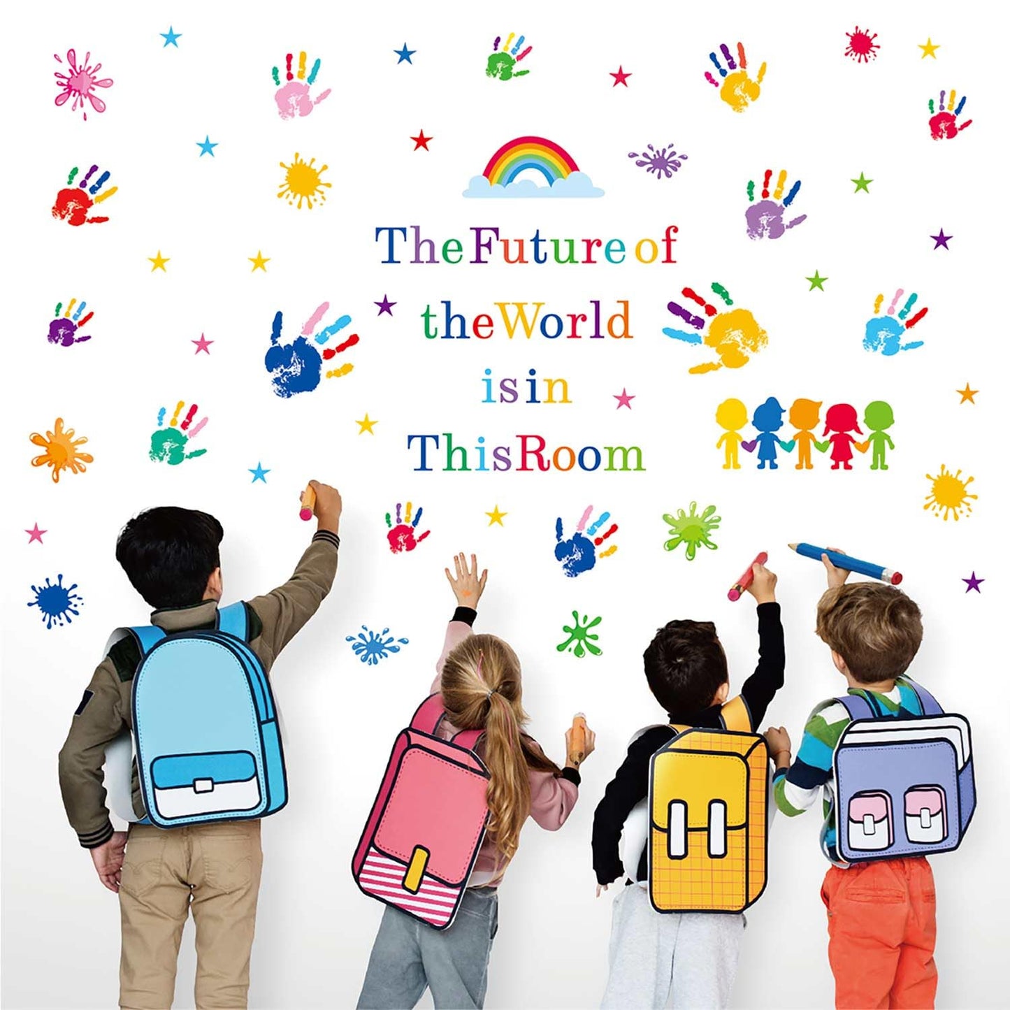 CharmFlo Inspirational Wall Decals for Kids Motivational Classroom Decor with Removable Quotes The Future of The World is in This Room Peel and Stick Wall Stickers Bedroom Nursery School Playroom