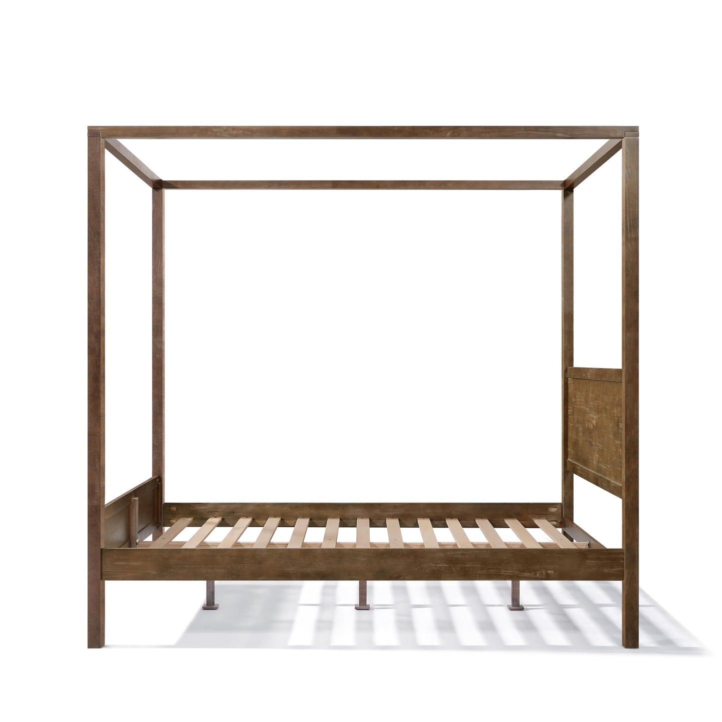 Christopher Knight Home Darnel Wooden Canopy Bed Frame Queen Size with Headboard, 4 Poster Platform Queen Bed Frame, Strong Wood Slat Mattress Support, No Box Spring Needed, Antique Natural