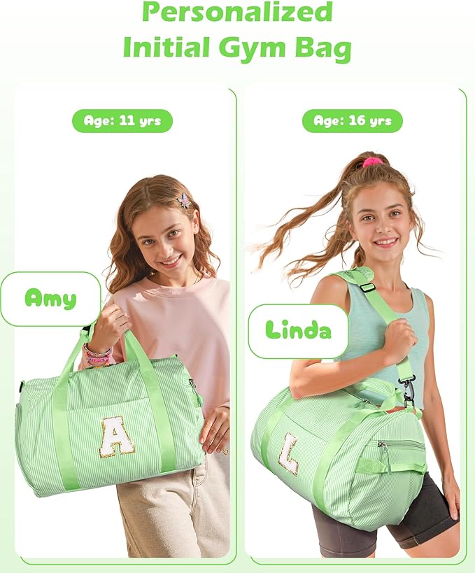13th Birthday Gifts for Girls, Girl Gym Bag, Kids Monogram Overnight Duffel Bags with Shoe Compartment, Personalized Travel Bag with Makeup Pouch, Cute Stuff for Daughter (Letter J)