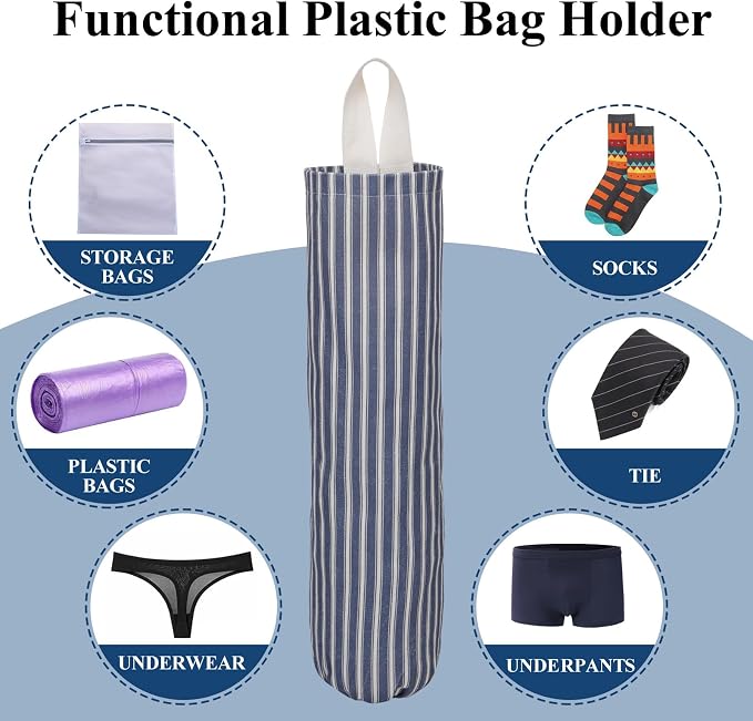 TOGETRUE Plastic Bag Holder, Wall Mount Grocery Bag Holder, Reusable Trash Bag Organizer for Home Kitchen Pantry Decor (Blue-White)