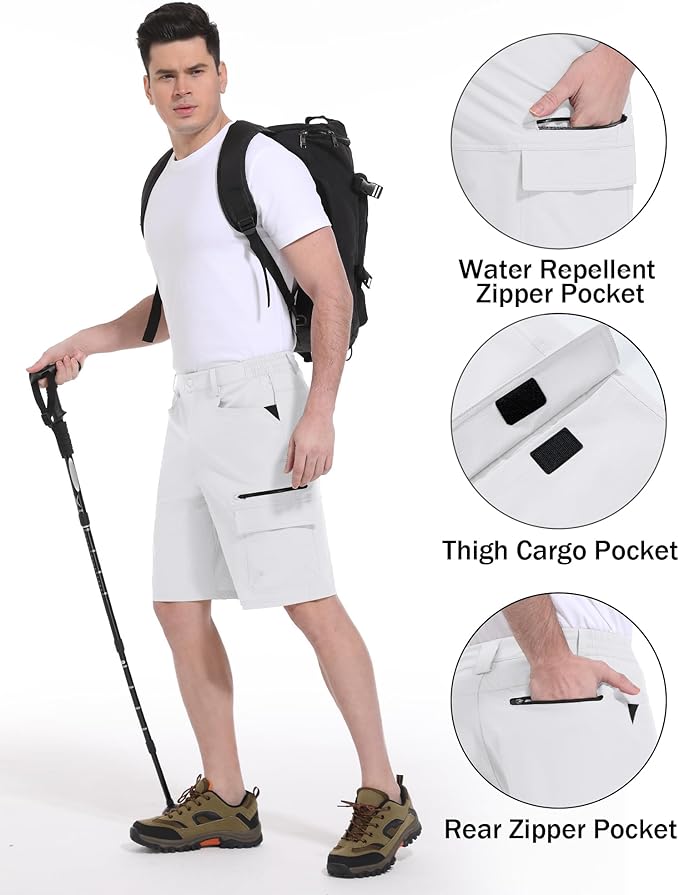 CRYSULLY Men's Hiking Cargo Shorts Outdoor Summer Lightweight Quick Dry Work Casual Shorts with 5 Zipper Pockets