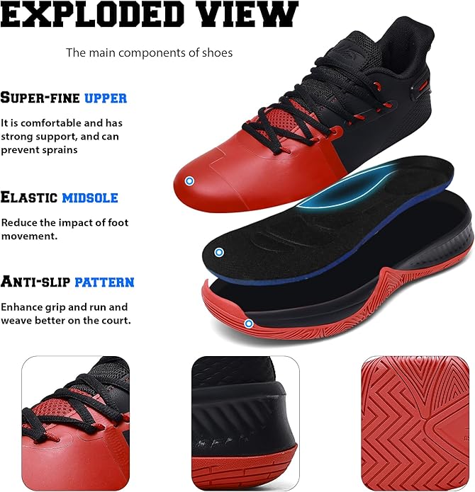 ASHION Kids Basketball Shoes Boys Girls Sneakers Mid-Top Lace Up Cushion Anti Slip Athletic Outdoor Sport Shoes for Unisex-Child