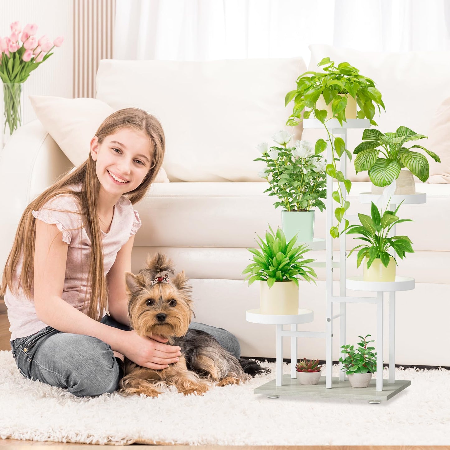 iDavosic.ly 5 Tier Plant Stand Indoor, Tiered Corner Flower Holder Shelf Outdoor, Metal Tall Orchid Display Rack for Patio Porch Garden Balcony Office Living Room, Space Saving, White