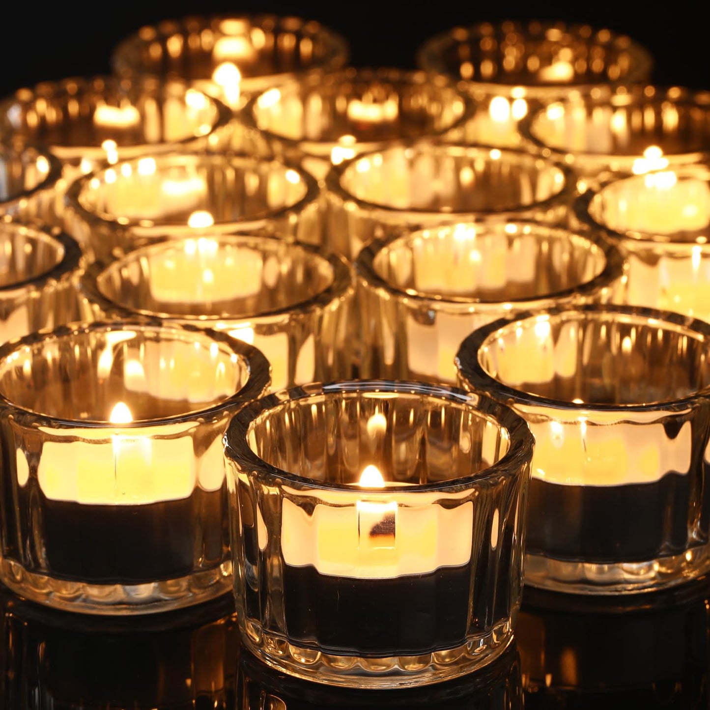 Mumufy 100 Pcs Glass Tealight Candle Holder Ribbed Votive Candle Holder for Centerpiece Wedding Proposal Spa Aromatherapy Meditation Home Decor (Clear)
