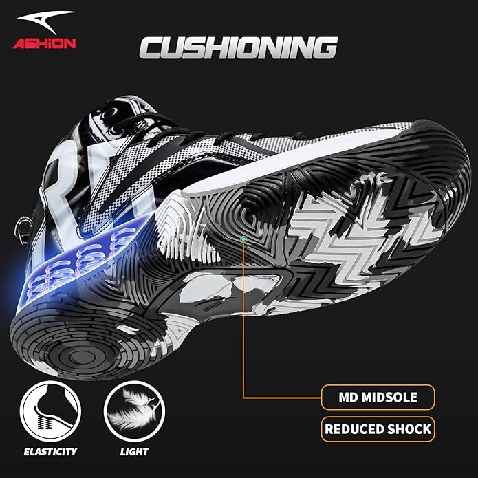 ASHION Mens Basketball Shoes Lightweight Breathable Sneakers Anti Slip Sports Shoes for Running Walking Mid Top Sneakers