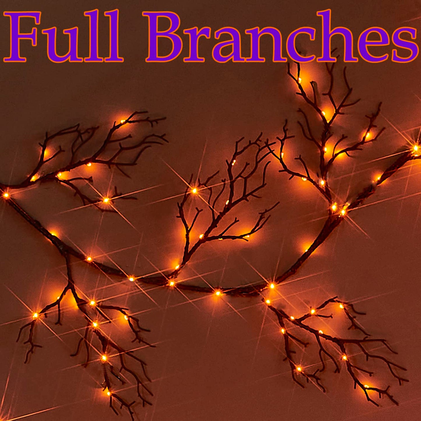 Fudios Lighted Halloween Garland with 120 Orange and Purple LED Fairy Lights for Mantle, Halloween Black Garland with Lights 8 Functios Battery Operated 6FT Indoor Outdoor Home Wall Decoration