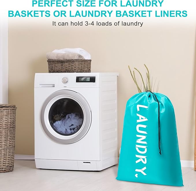 2 Pack 28" x 40"Travel Laundry Bag, Machine Washable Dirty Clothes Organizer with Drawstring,Large Enough to Hold 4 Loads of Laundry, Easy Fit a Laundry Hamper or Basket Travel Essentials