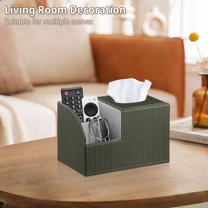 PU Leather Square Tissue Box Cover - Multi-Functional Tissue Box Holder, Tissue Box Cover with Storage,Tissue and Remote Control Holder, Cube Tissue Box Organizer Bedroom Nightstand End Table