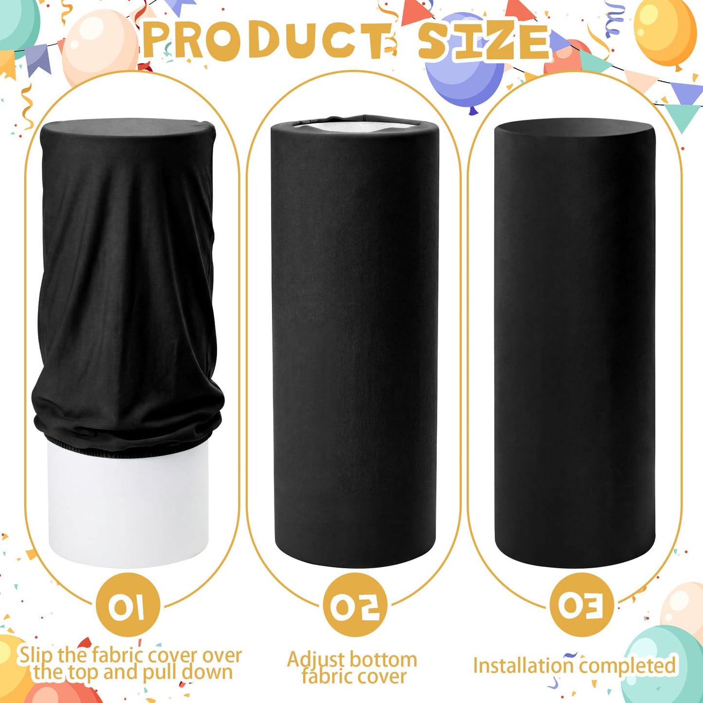 Tigeen 3 Pcs Cylinder Pedestal Stand Covers for Party Cylinder Pedestal Covers Decoration Elastic Pillars Plinth Display Cover for Birthday Wedding Baby Shower Table Decor(Classic,Gold and Black)