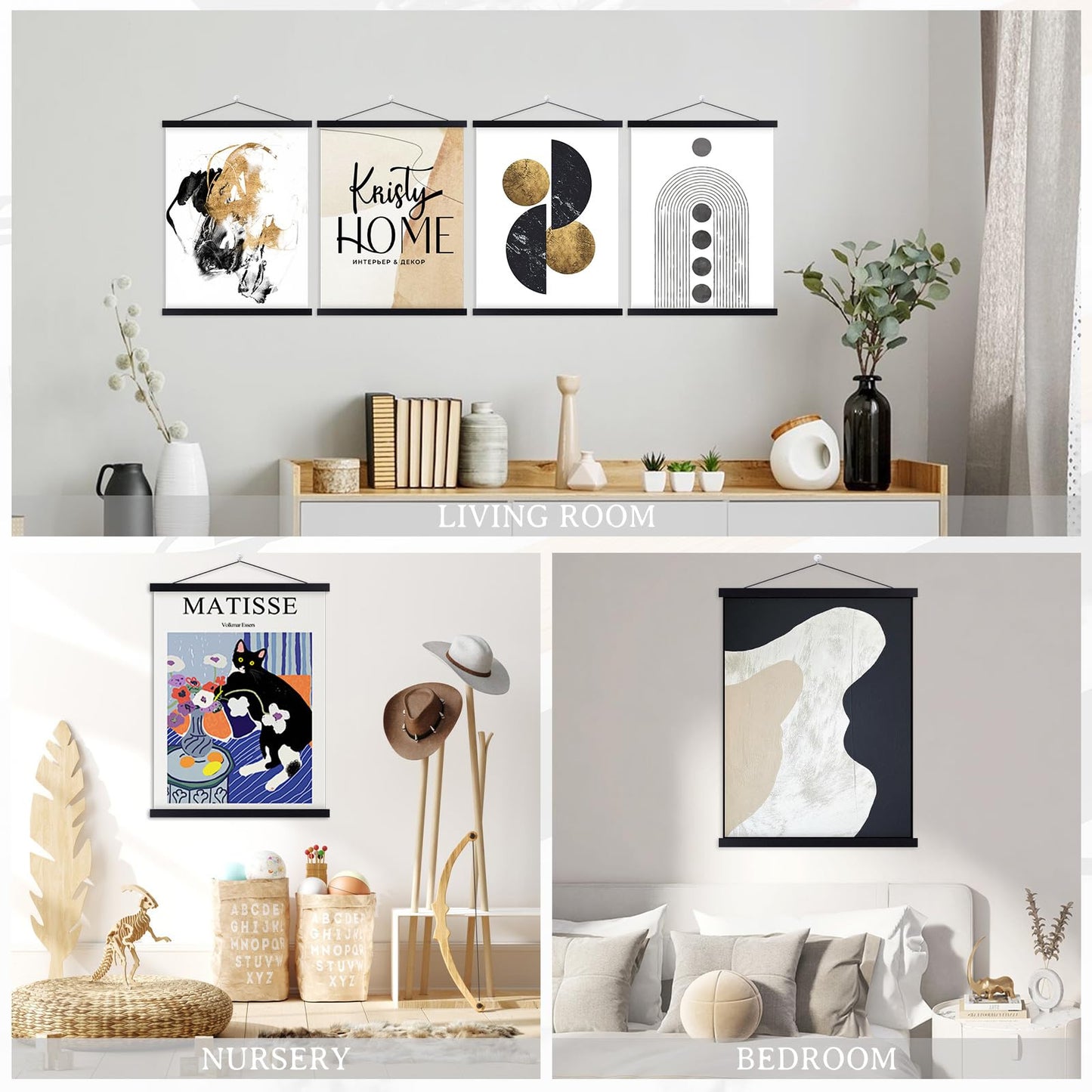 Benjia 4 Pack 8x10 8x12 8x18 Poster Frame, Magnetic Light Wood Frame Hanger for Photo Picutre Canvas Artwork Art Print Wall Hanging (4 Packs, 8", Black)