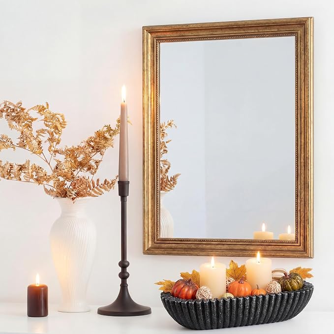 Large Decorative Bowl for Home Decor Long Dough Bowls Coffee Table Decor Centerpiece Black Ruffle Scalloped Resin Modern Handicraft Bowl for Kitchen Counter Farmhouse Entryway Stylish Key Storage