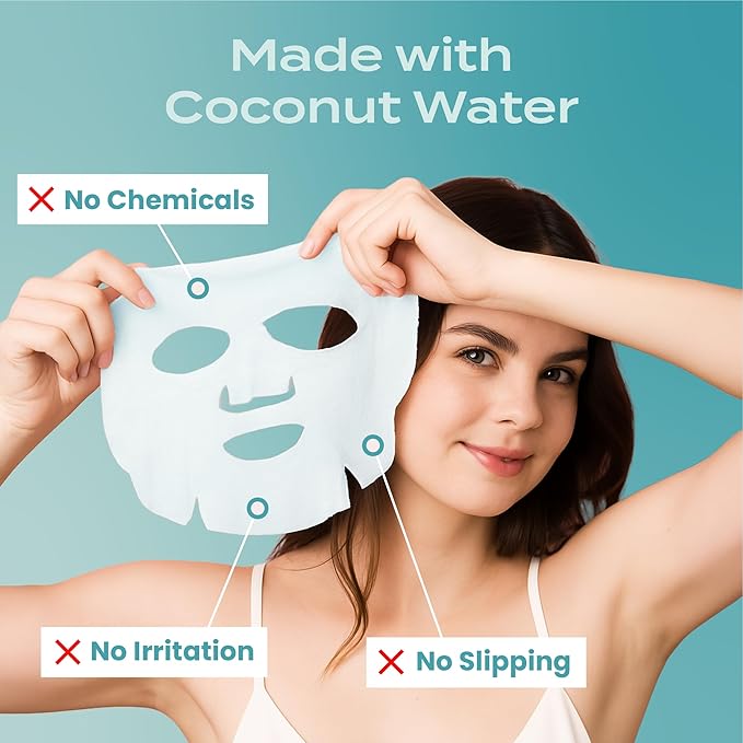Body Restore Natural Collagen Face Mask 5 Pack ??Korean Skin Care Mask with Fermented Coconut Water, Christmas Stocking Stuffers, White Elephant, Birthday Gifts for Women & Men, Dry Skin - Hydrate