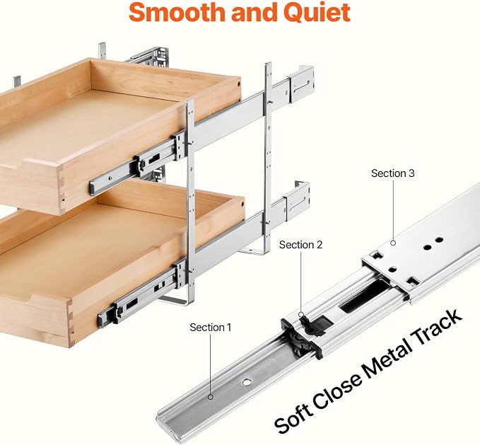VEVOR 2 Tier Pull Out Cabinet Organizer, 14" W x 21" D Cabinet Drawer, Soft Close Slide out Shelf, Heavy-Duty Sliding Wood Drawer, Adjustable Base Cabinet Organization for Kitchen Pantry Bathroom