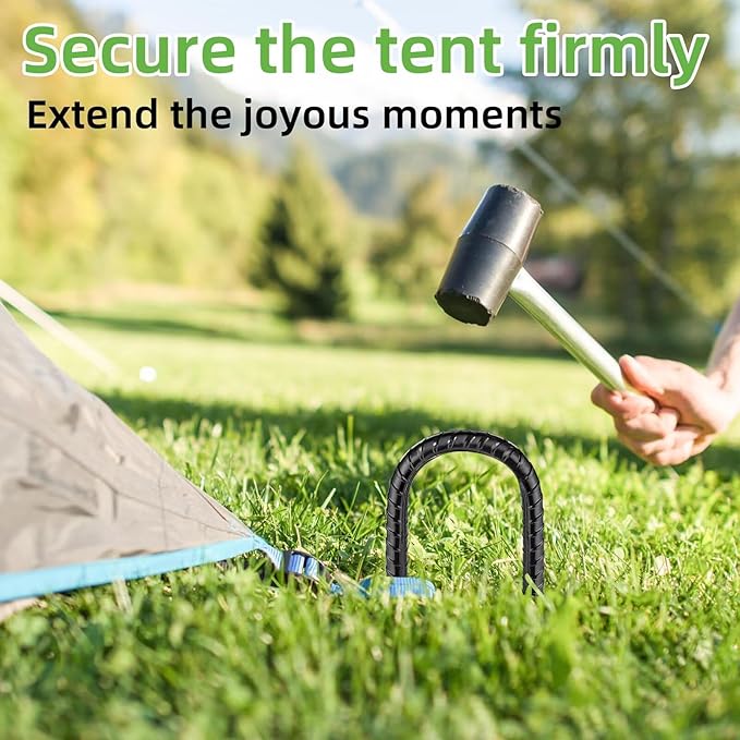Black Trampoline Stakes Anchors High Wind 16inx10mm Galvanized U Hook 10pcs Rebar Stakes – Heavy Duty Ground Anchors for Trampoline,Yard & Inflatable,Landscape Metal Stakes for Outdoor Decorations