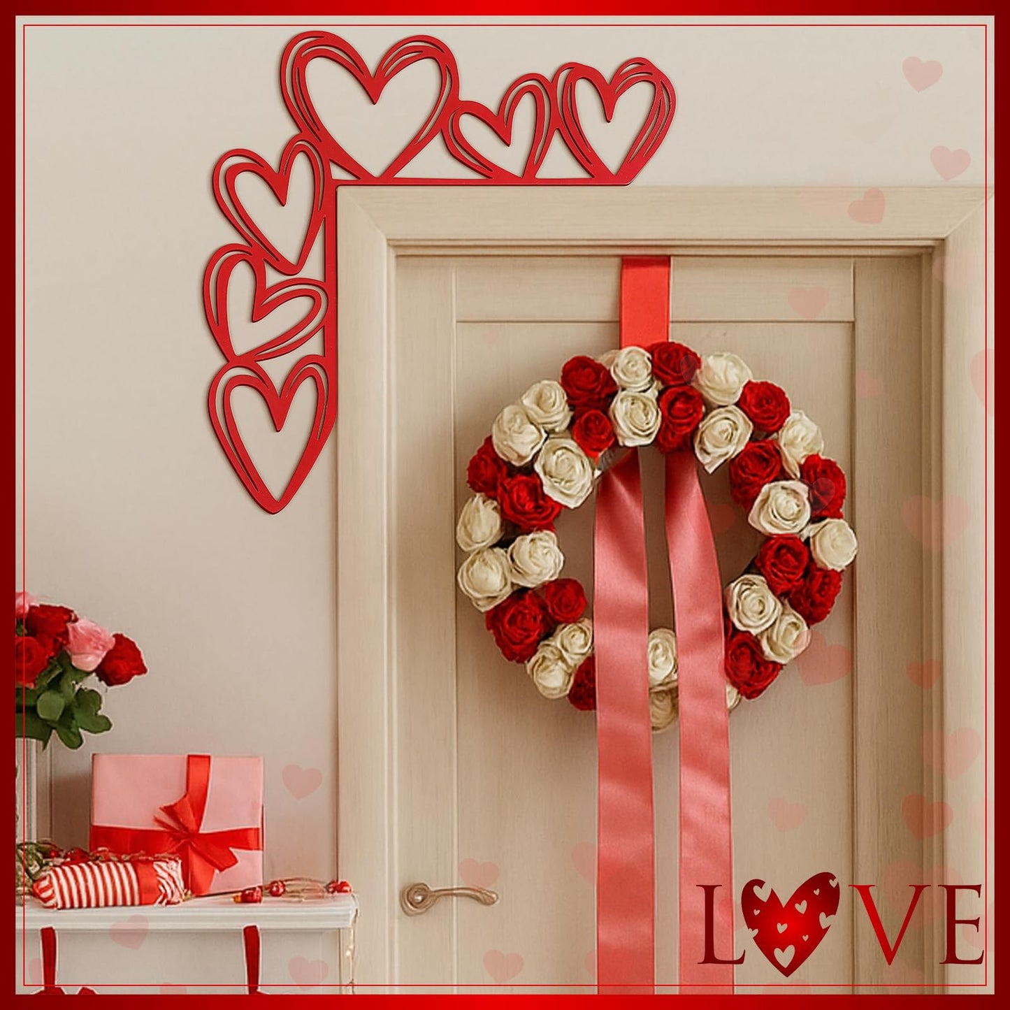 Yaocom Large Valentines Metal Door Topper 11.8" x 11.8" Red Heart Door Frame Decoration Love Romantic Metal Sign for Wedding Mothers Day Home Office Kitchen Cabinet Corner Shelf Window Wall Ornaments
