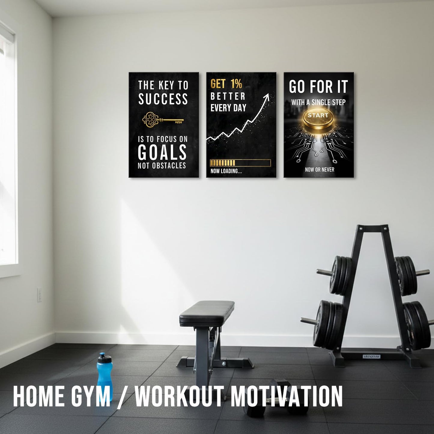 Motivational Office Wall Decor Get 1% Better Every Day Black and White Inspirational Wall Art, 3 Piece Focus on Goals Not Obstacles Quotes, Framed Modern Office Decor for Bedroom, Classroom, Entrepreneurs, Men & Boys