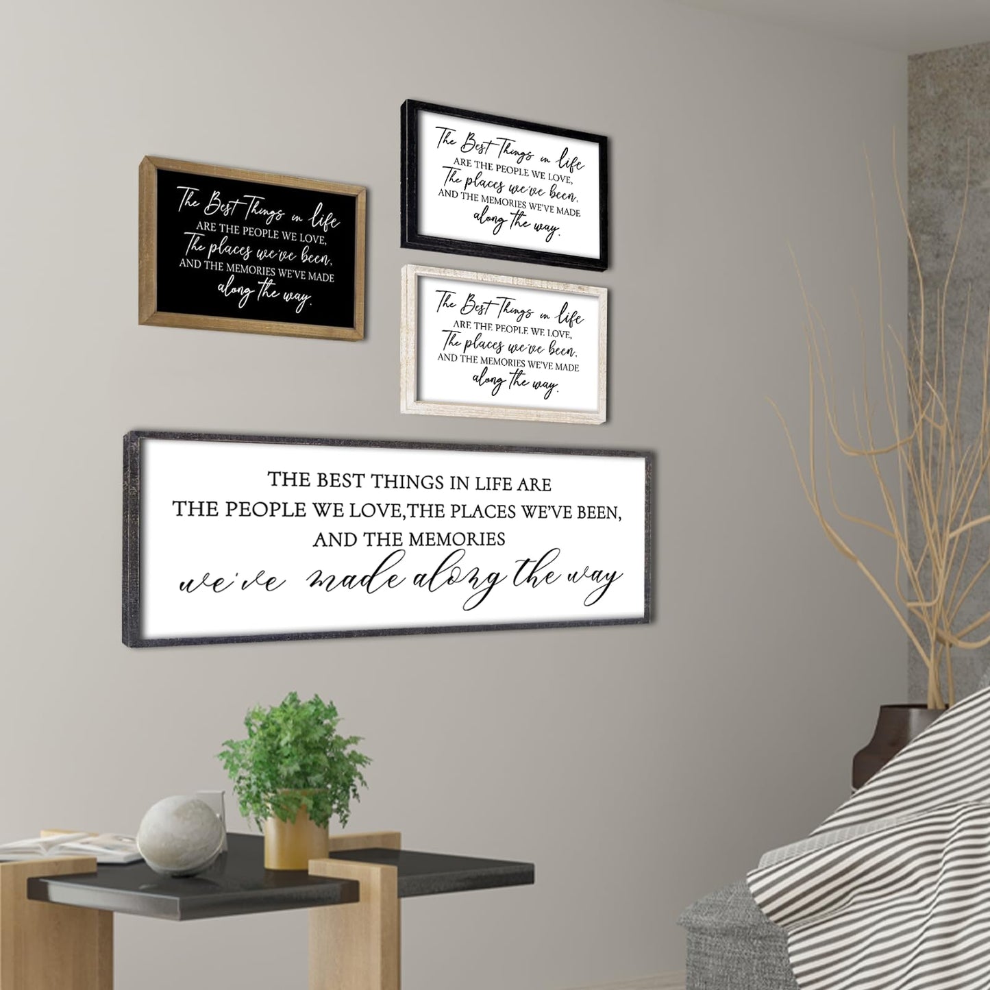 LuZhiQiang The Best Things in Life Wall Decor Sign 32 x 12 Inch Memories Inspirational Quotes Wood Framed Family Entryway Living Room Home Wall Art for Farmhouse Bedroom Room (Black)