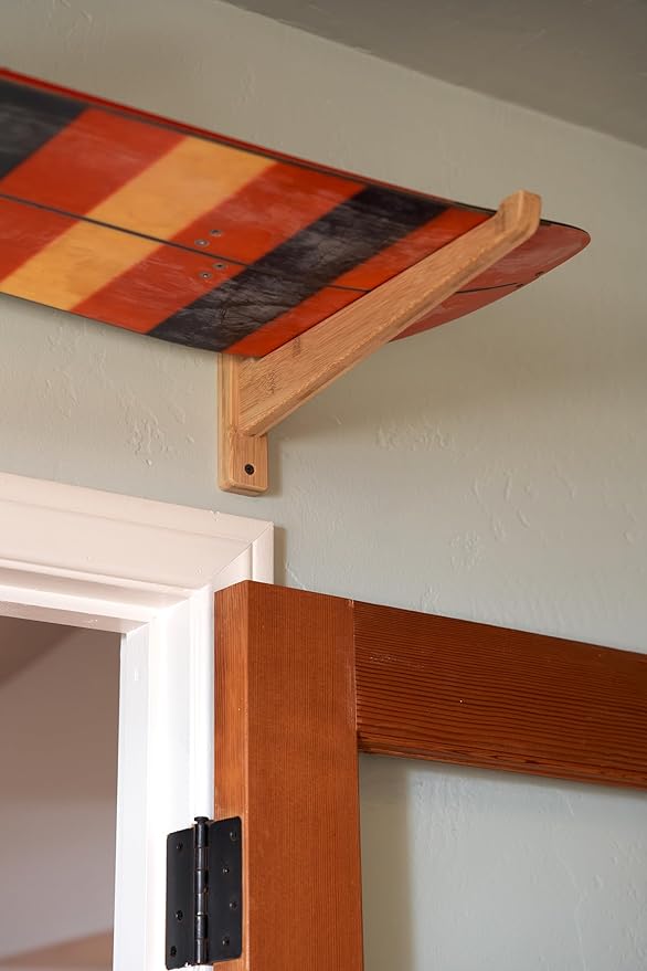 Bamboo Snowboard Wall Mount ??Horizontal Snowboard Rack for Display or Storage ??Durable Wall Hanger for Snowboards ??Holds