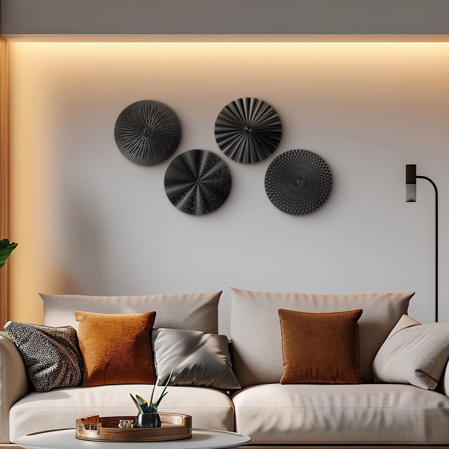 Hicarer 4 Pcs 12 Inch Metal Wall Art Decor Sunburst Hanging Metal Artwork Decor Wall Art Decorations for Home Living Room Office Gift for Christmas(Black)