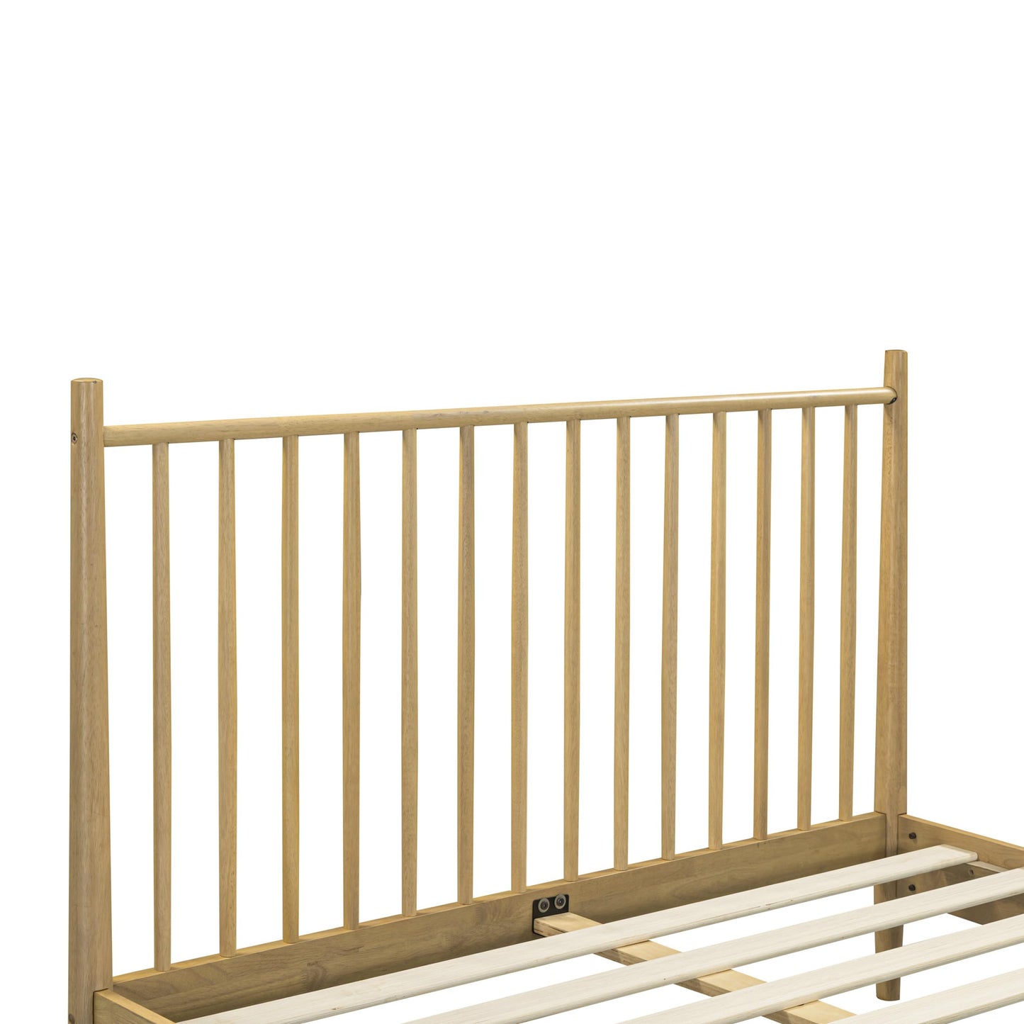 NTC Inno Wooden Bed Frame with Headboard, Solid Oak and Rubber Wood Foundation with Silent Slats and Wood Central Supports, 1000 Lb Capacity, Effortless Assembly, Queen - Sand