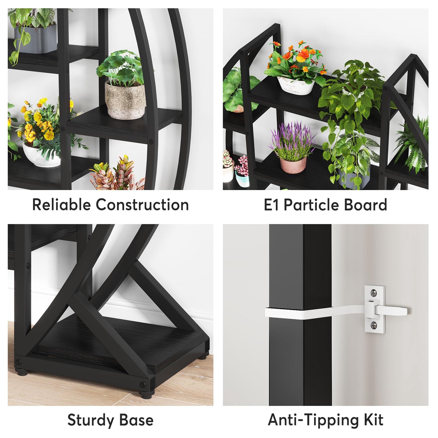 Tribesigns Curved Plant Stand Indoor, 8 Tiered Large Metal Plant Shelf, 69" Tall Industrial Flower Pot Stand Display Rack for Indoor Living Room, Balcony, Patio (Black)