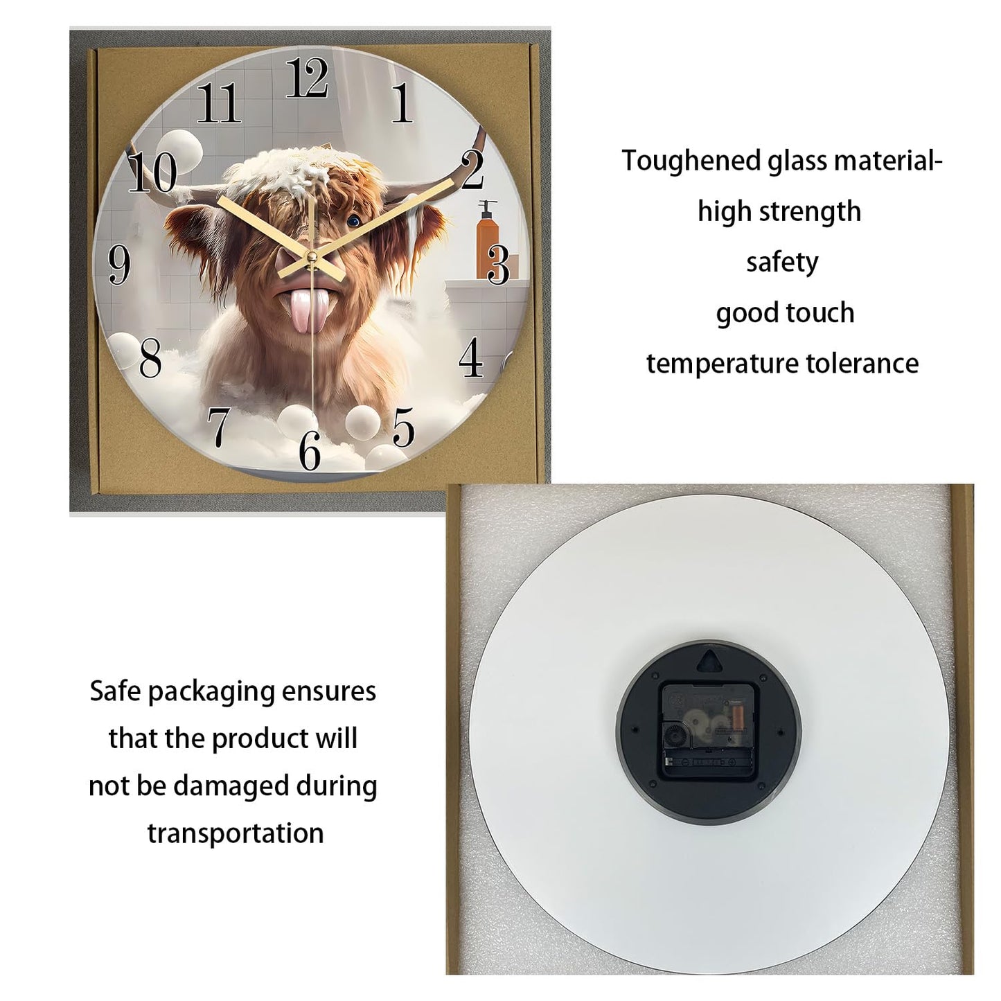 XNM 20 Inch Brown Large Wall Clocks for Living Room Decor Round Battery Clock Modern Farmhouse Highland Cow Wall Clock Silent