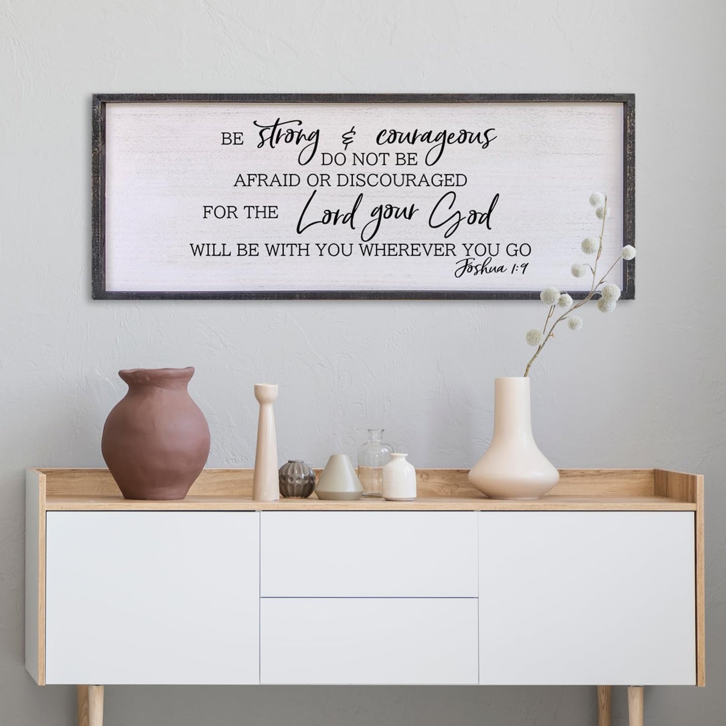 Be Strong And Courageous Sign Wall Decor 40"x15" Large Farmhouse Living Room Plaque Joshua 1:9 Bible Verse Inspirational Quote Positive Faith Home Hanging Rustic Catholic Scripture Christian Art (Black)