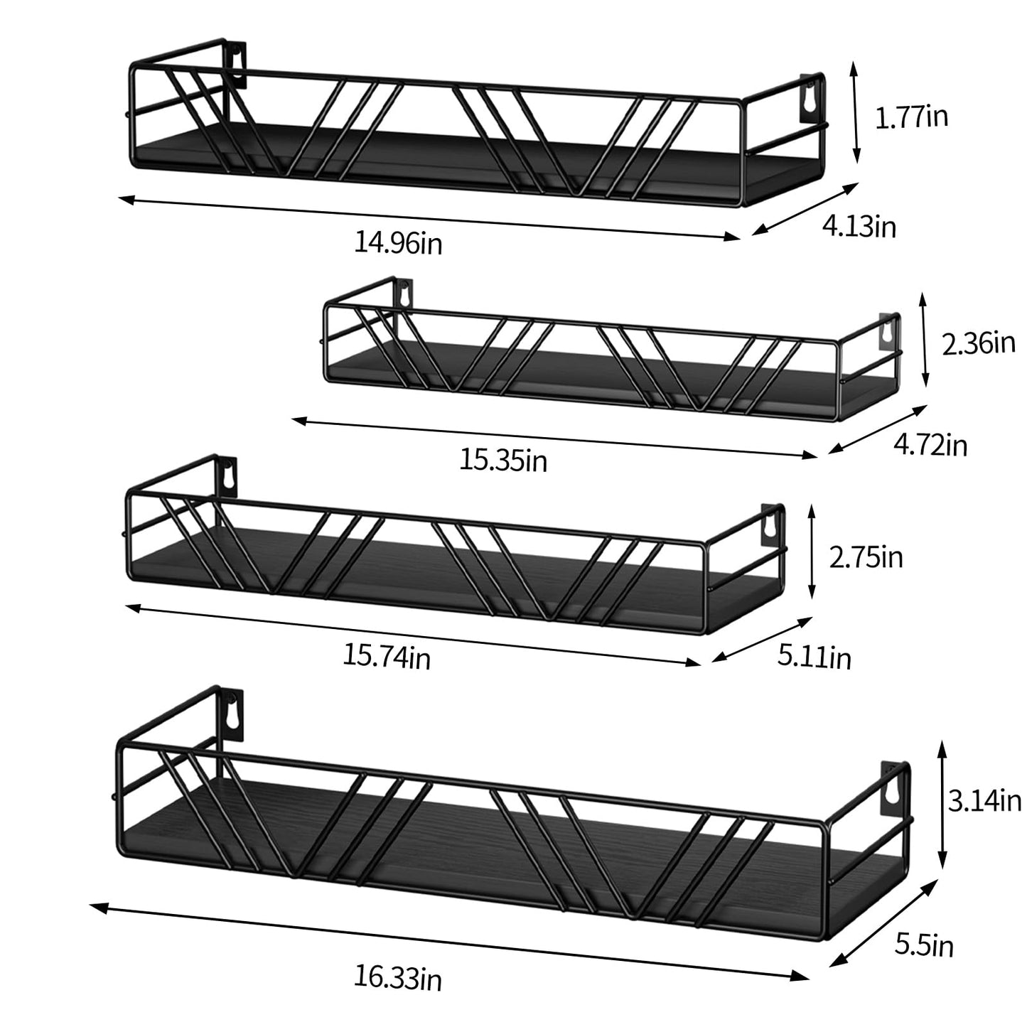 Amaoot Floating Shelves for Wall Set of 4, Different Sizes Mounted Wood Floating Shelf, Wall Shelves for Living Room,Bedroom, Bathroom, Kitchen, Farmhouse Decor, Office