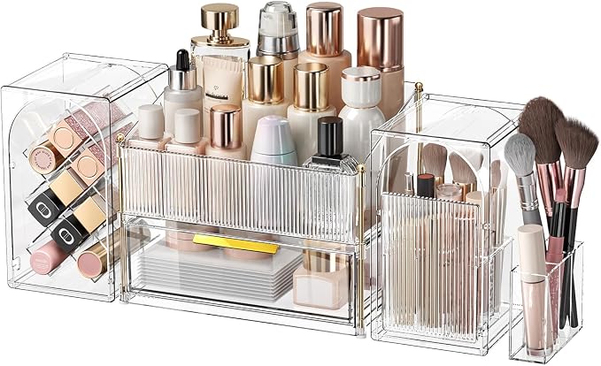 Modular Makeup Organizer, Clear Acrylic Cosmetic Storage Box with Drawer, Vanity Countertop Organizer for Makeup, Skincare and Beauty Accessories – Multiple Styles