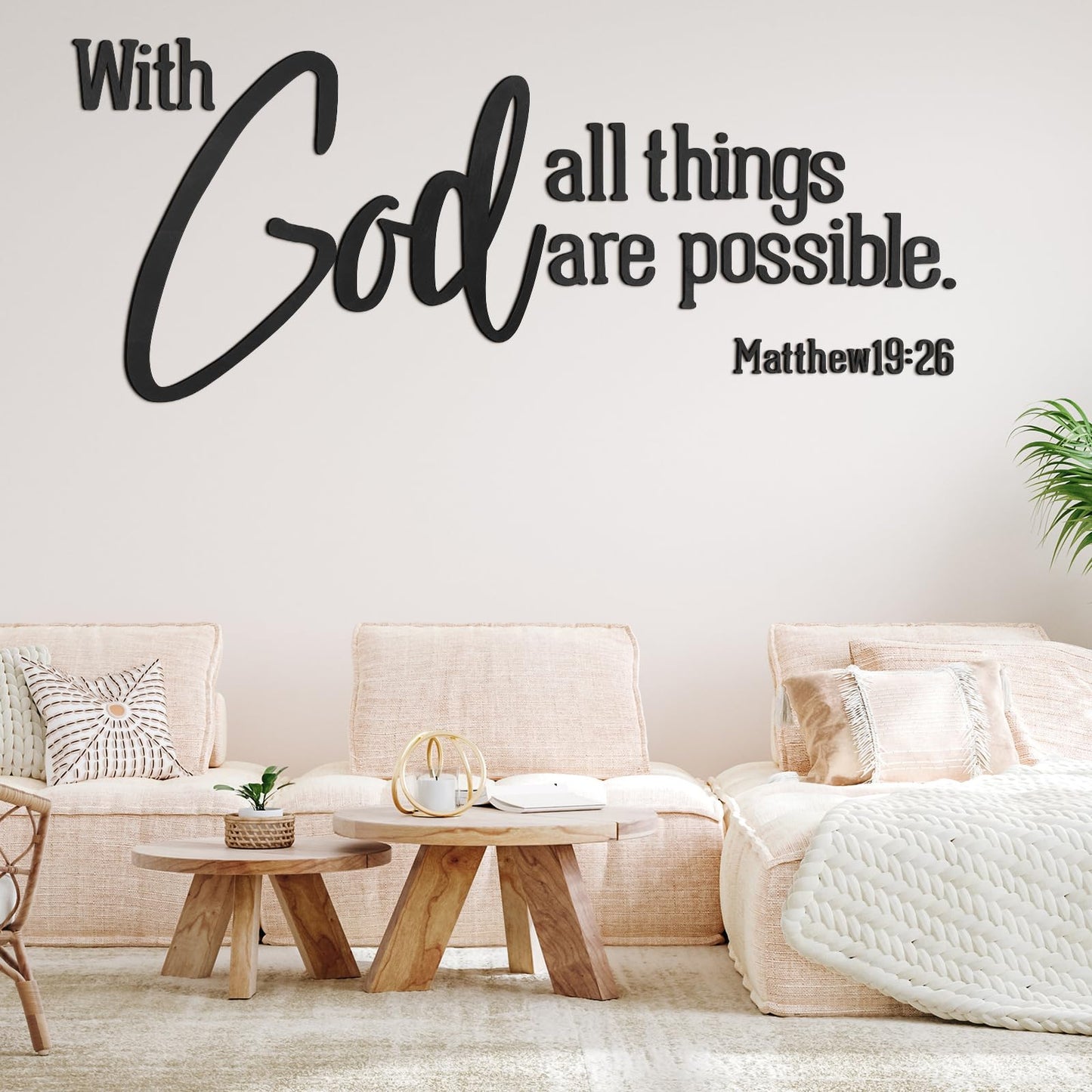 AceOrbit Christian Bible Verses Wall Art Decor with God All Things Are Possible15.7 x 40.9" Wooden Religious Scripture Jesus Wall Decor 3D Letters Hanging Prayer Decoration for Church Home
