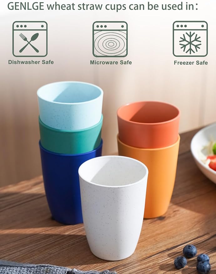 Wheat Straw Cups 12 OZ Alternative to Plastic Reusable Cup Set 6 Tumblers