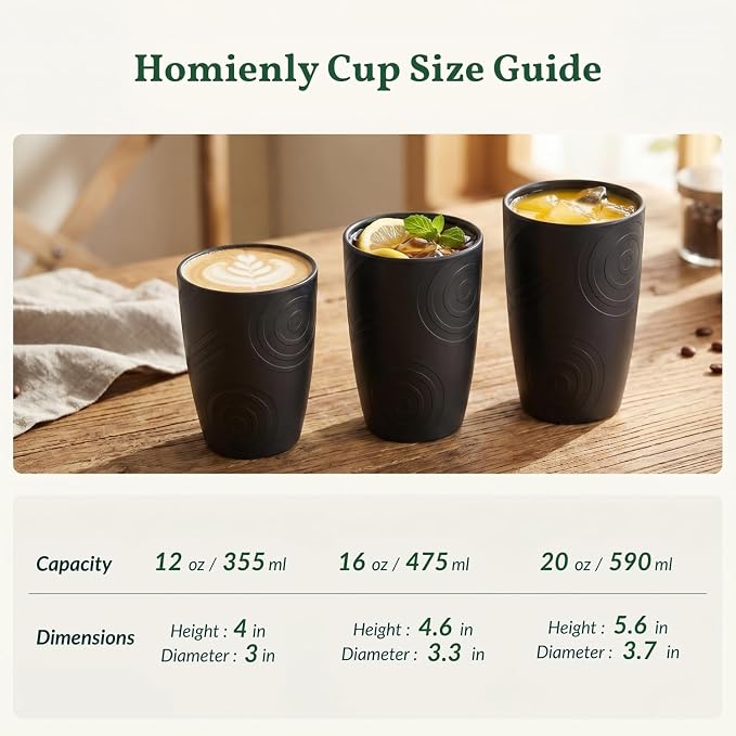 Homienly Wheat Straw Drinkware 12oz Unbreakable Drinking Glasses 6-Piece Stackable Kithen Cups Dishwasher and Microwave Safe Cups for Everyday Family Meals, Entertaining-Black
