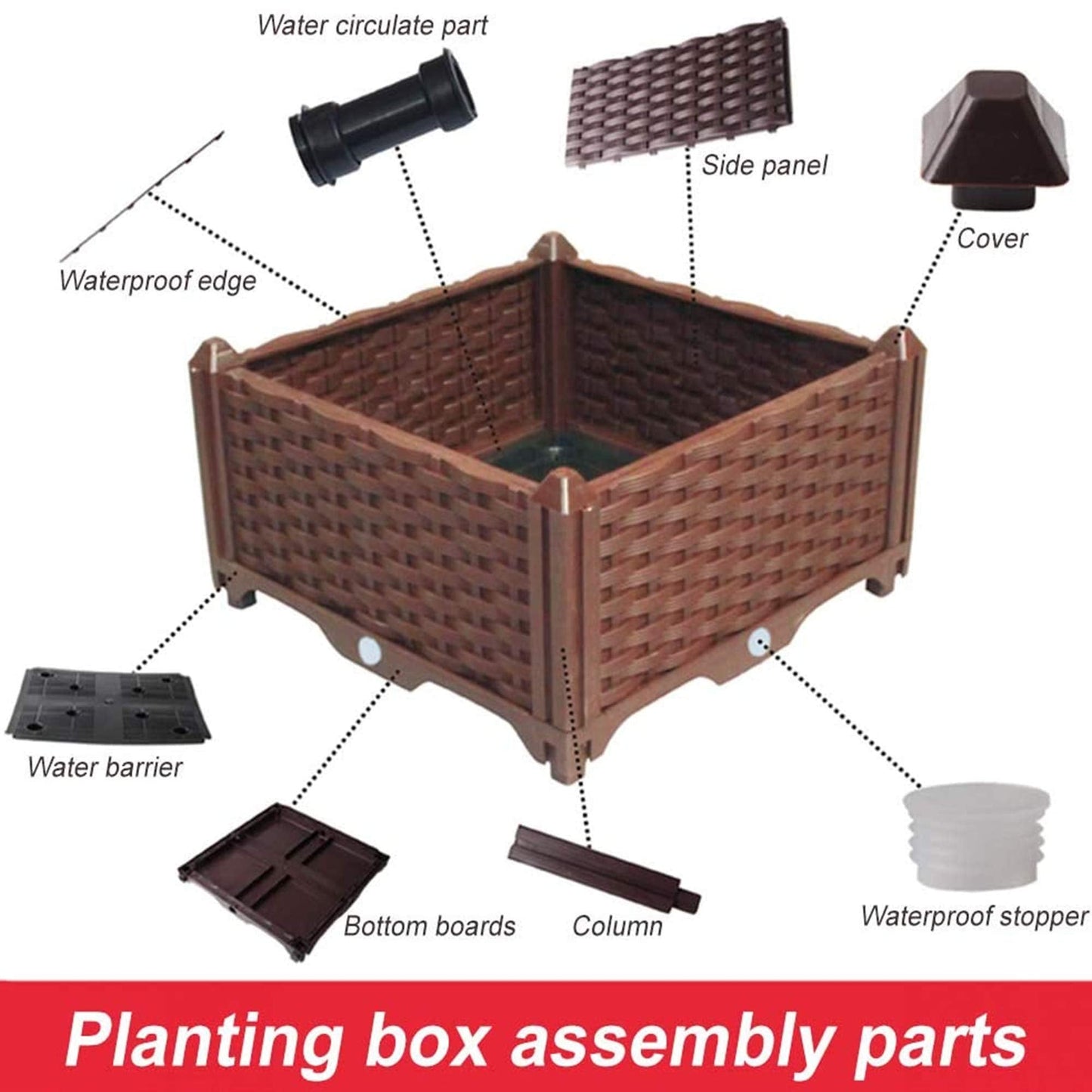 Elevated Planting Box, Indoor Outdoor Planter Boxes, Modern Rattan-Style Plastic Plant Stand, Garden Raised Bed for Vegetables, Herbs, Flowers,16"x16"x9"/40x40x23cm