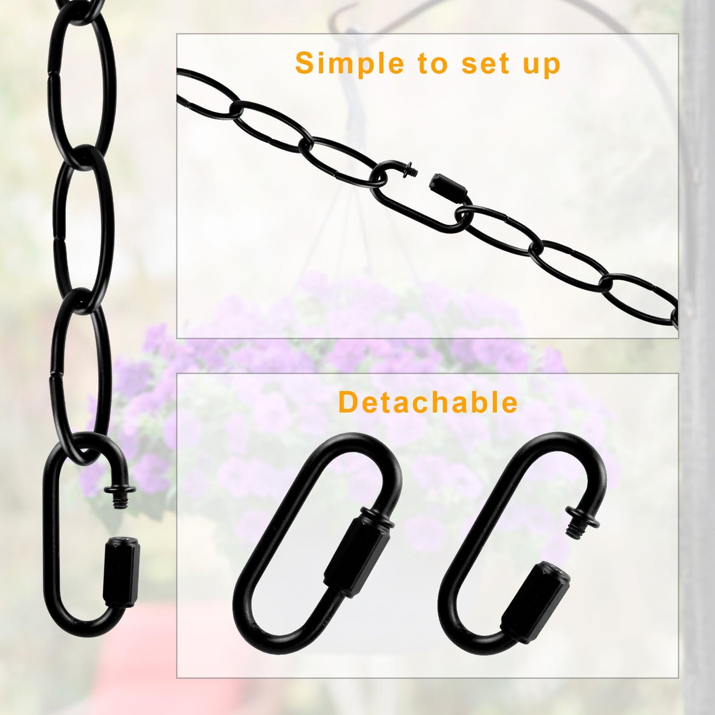 Rkoyes 6 Feet Industrial Black Light Fixture Chain, 72 Inches Long, Metal Chain for Hanging Plants with Detachable Link, Decorative Black Chain for Hanging Chandelier, Lamp, Baskets, Bird Feeders