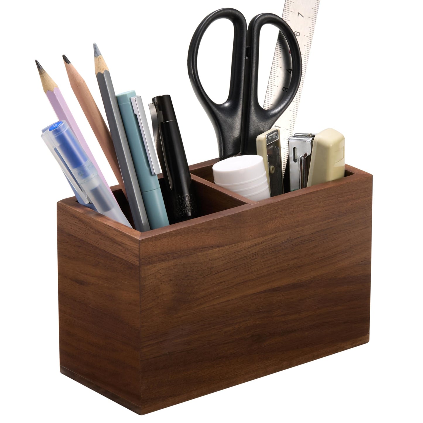 KORUA Walnut Pencil Holder (Double Slots) Wood Pen Holder for Desk