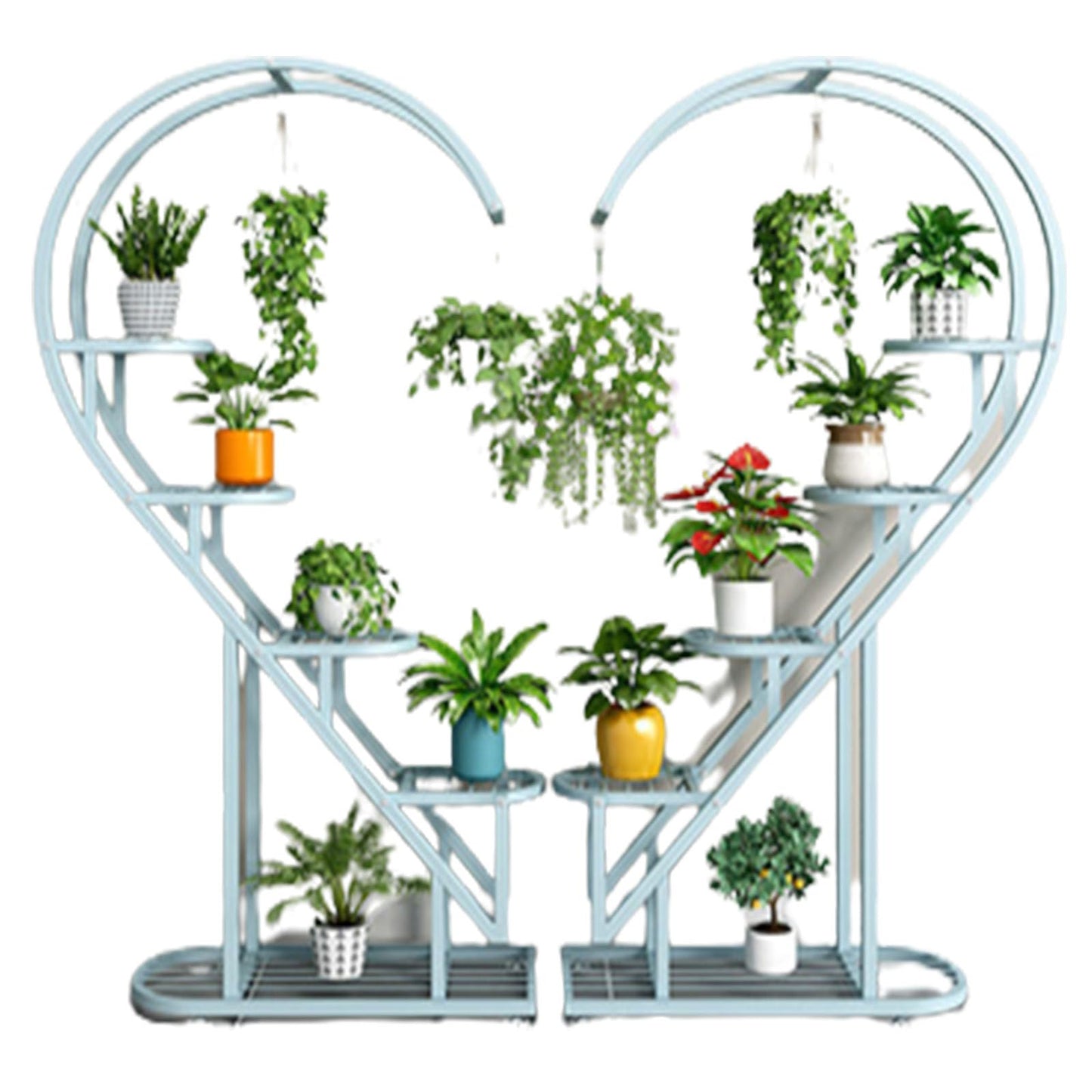 Eiwitany Floor-Standing Wrought Iron Flower Stand Installation Simple Load-Bearing Strong Home Living Room Balcony Heart-Shaped Shelf (Blue)