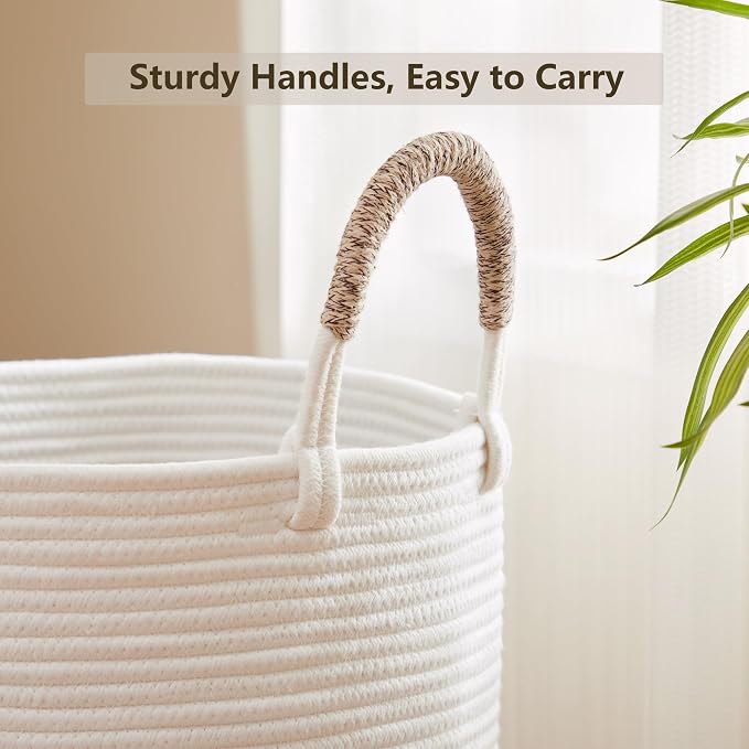80L Extra Large Laundry Hamper Basket Tall Woven Rope Clothes Hamper Blanket Basket for Living Room Bathroom Bedroom Brown 16"L x 16"W x 22"H