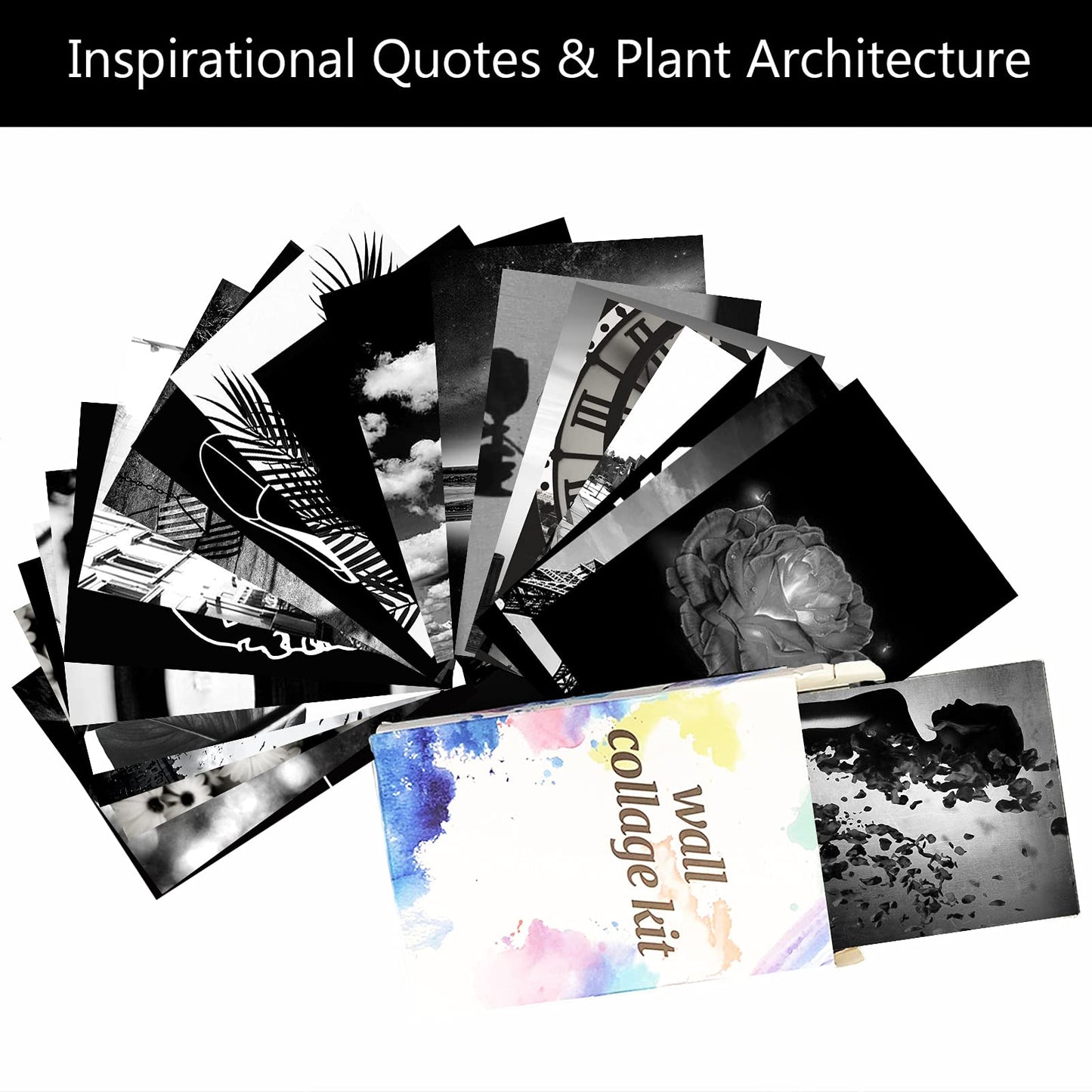 Yasowdkel Black White Aesthetic Wall Collage Kit, Aesthetic collage kit, 50PCS 4x6 Inch Picture Collage Kit for Wall Aesthetic,Black picture wall collage,Dorm Wall Decor, Cute Wall Decor for Teen