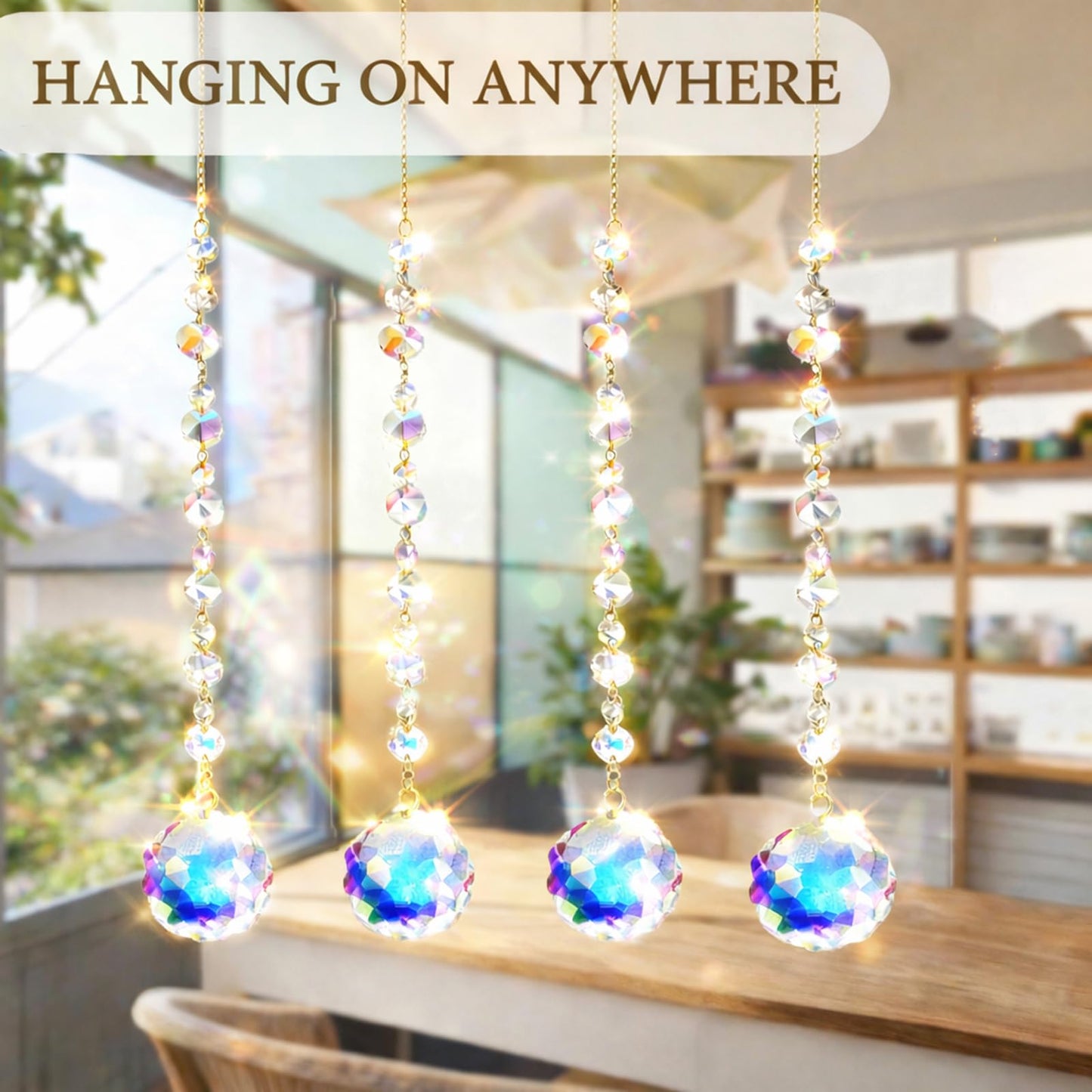 4Pcs Sun Catcher Crystals for Window Hanging, Crystals Prism Rainbow Maker for Windows Indoor Outdoor Car Mirror Garden Decor Wedding Party Xmas Gift