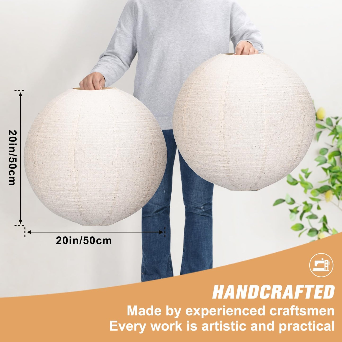 oetmilc Large Hanging Lamp shade 20INCH Round Linen Pendant Lamp shade Can replace paper lanterns Hanging Lantern Handmade Minimalist Decorations Suitable for Living room, Hallway Bedroom, and kitchen