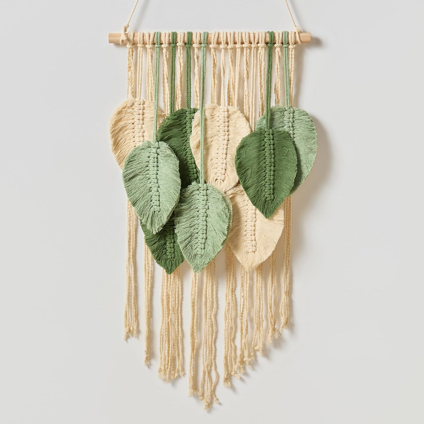 Macrame Wall Hanging Boho Wall Tapestry Handmade Woven Leaf Wall Decor Crochet Wall Art for Home Office Apartment (Green, 15.8" W X 31.5" L)